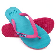 Turquoise and Magenta Twofold Flip Flops, Women's – Waves Flip Flops USA Pattern Flip Flops, Rubber Flip Flops, Black Flip Flops, Green Stripes, Natural Rubber, Womens Flip Flop, At The Beach, Lime Green, Green And Grey