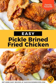 fried chicken on a plate with the title easy pickle brineel fried chicken