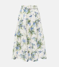 Arwen floral cotton midi skirt in white - Veronica Beard | Mytheresa White Cotton Midi-length Bottoms, White Cotton Midi Bottoms, Floral Print Cotton Midi Skirt, Cotton Midi Skirt With Floral Print, Cotton Belted Relaxed Skirt, Cotton Long Skirt With Floral Print, Cotton Floral Print Full Skirt, Chic White Belted Skirt, Feminine Cotton Floral Print Skirt