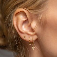 a woman's ear with two small stars on it