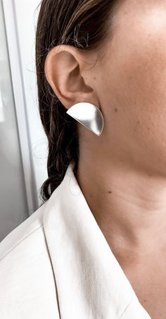 "Sterling silver geometric earrings, Big large Stud silver Earrings, Statement minimalist silver earrings, Semicircle Half Moon Earrings Free shipping + Free beautiful gift wrap + 15% discount on all jewelry ❤ Welcome to My Store!❤ Make your look unique! A geometric earring in the shape of a half-moon is stunning in its beauty. Suitable for everyday look and also for evening events. ♦material♦ our Half Moon Earrings is made entirely by hand and is made of 100% sterling silver and nickel free. Th Semi-circle Sterling Silver Earrings Gift, Sterling Silver Semi-circle Earrings Gift, Modern Semi-circle Earrings For Everyday Wear, Modern Semi-circle Earrings For Everyday, Elegant Handmade Semi-circle Earrings, Elegant Nickel-free Half Moon Earrings, Modern Silver Semi-circle Jewelry, Elegant Half Moon Nickel Free Earrings, Elegant Half Moon Nickel-free Earrings