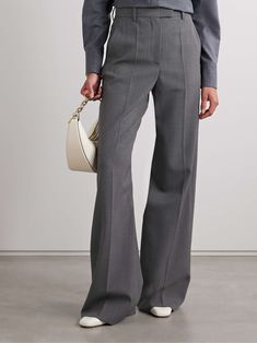 VALENTINO GARAVANI Wool-blend wide-leg pants Tailored Timeless Wide Leg Pants, Tailored Timeless Wide Leg Full Length Pants, Timeless Tailored Wide Leg Pants, Timeless Wide Leg Tailored Pants, Elegant Gray Wide-leg Dress Pants, Elegant Gray Wide Leg Workwear Pants, Elegant Gray Wide Leg Pants For Work, Elegant Gray Wide Leg Pants For Business Casual, Timeless Wide-leg Tailored Pants