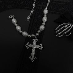 Material: Alloy Length: 41cm Cross Pendant Chain Necklace, Gothic Metal Cross Pendant Jewelry, Gothic Cross Pendant Jewelry, Metal Cross Jewelry With Adjustable Chain, Metal Cross Pendant Necklace With Adjustable Chain, Metal Cross Necklace With Adjustable Chain, Metal Clavicle Chain Necklace With Cross Pendant, Silver Cross Necklace With Clavicle Chain, Metal Chain Cross Necklace