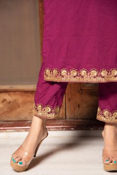 A classic cotton suit set is a must-have for your ethnic wear collection. Crafted with bright hues, beautiful lace details on the kurta, it gives all the aesthetic vibes. Wear this beautiful kurta set and make it your new statement style! PRODUCT DESCRIPTION: Kurta & Pant: Cotton Dupatta: Soft Net Color: Burgundy No. Of Components : Set of 3 Embroidery Details: Lace Work Product Highlight: Cotton Linig ( Fabric) Wash Care : Dry Clean Customization : Only Size and Length Of Product SKU#: 11403101 Cotton Silk Palazzo Set With Embroidered Border For Diwali, Diwali Cotton Silk Palazzo Set With Embroidered Border, Designer Wear Unstitched Suit With Embroidered Border, Bollywood Cotton Silk Palazzo Set With Embroidered Border, Designer Cotton Silk Churidar With Embroidered Border, Unstitched Cotton Silk Churidar With Gota Work, Elegant Cotton Anarkali Set With Gota Work, Bollywood Style Cotton Silk Kurta With Embroidered Border, Designer Palazzo Set With Embroidered Border