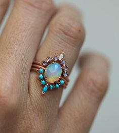 Luxury Unique Turquoise Opal Ring, Peacock Blue Opal Ring, Opal Engagement Ring Set, Ocean Ring, Wedding Ring Sets Unique, Opal Engagement, Engagement Rings Opal, Wedding Rings Unique, Cool Ideas