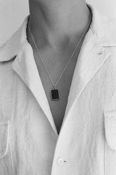 Necklaces & Chains in Silver & 18k Gold Vermeil | Sophie Buhai Black Engraved Rectangular Pendant Necklaces, Sterling Silver Necklace With Rectangular Pendant, Black Jewelry With Rectangular Box Chain Links, Minimalist Rectangular Box Chain Jewelry, Black Engraved Rectangular Pendant Necklace, Minimalist Jewelry With Polished Rectangular Links, Modern Rectangular Necklace With Polished Finish, Modern Sterling Silver Jewelry With Rectangular Pendant, Modern Sterling Silver Rectangular Pendant Jewelry