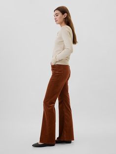 High Rise Soft Vintage Flare Corduroy Pants | Gap Factory High Waist Corduroy Pants, Brown Corduroy Pants Outfit Women, Orange Corduroy Pants Outfit, Corduroy Flare Pants, Corduroy Pants Outfit Aesthetic, Corduroy Pants Outfit, Corduroy Pants Women, Suede Pants, Vintage Flare