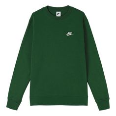 Nike NSW Clud long sleeves sweatshirt 'Green' BV2663-341 (Men's/Embroidery/Round Neck/Solid Color) Classic Green Top With Embroidered Logo, Classic Sweatshirt With Embroidered Logo, Classic Long Sleeve Sweatshirt With Embroidered Logo, Long Sleeve Tops With Embroidered Logo For Spring, Spring Long Sleeve Tops With Embroidered Logo, Nike Spring Sweats With Crew Neck, Green Crew Sweater With Ribbed Cuffs, Green Crew Neck Sweater With Ribbed Cuffs, Nike Cotton Sweatshirt With Ribbed Cuffs