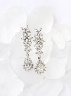 "Wedding Earrings, Wedding Jewelry, bridal earrings, drop earrings, dangle earrings, crystal earrings, cubic zirconia earrings, chandelier earrings, crystal jewelry, white gold earrings, swarovski earrings ► Spend $200 | Receive 10% OFF Your Order with Code: 10OFF200 ► Please note in your order when your wedding date is FOR MATCHING JEWELRY TYPE \"E232\" in our shop search box. Fall in love all over again with these drops that are intricately designed and set carefully with high quality Swarovsk Boho Earrings Wedding, Boho Wedding Earrings, Silver Bridal Earrings, Long Chandelier, Backdrops Necklace, Earring Wedding, Earrings Chandelier, Back Necklace, Choker Pendant