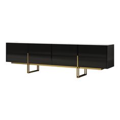 a black and gold sideboard with two shelves