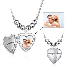 Customized Photo & Name Engraved Beaded Necklace is made up of stainless steel and is silver in color. It has chain along with a cordate shape locket which can be customized by engraving name outside the locket and a photo inside the locket. It has four silver color beads above the locket making it look even more beautiful. Features: Metals Type: Stainless steel Customized Type: Photo Necklace Type: Pendant Necklaces Gender: Women Material: Metal Compatibility: All Compatible Pendant Size: 22mm* Heart Photo, Photo Locket Necklace, Photo Necklace, Color Beads, Photo Engraving, Photo Locket, Photo Heart, Metal Charm, Custom Necklace