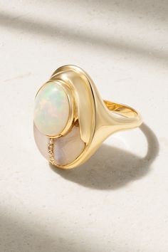 Mason and Books' 'Love Bug' ring is inspired by the ancient Egyptian scarab - it was known to be a talisman for good luck. Made by hand, it's cast from 14-karat gold and set with Ethiopian opal and rainbow moonstone with a row of light-catching diamonds along the middle. Scarab Ring, Bug Ring, Book Rings, Egyptian Scarab, Turquoise Gold Ring, Gold Sapphire Ring, Emerald Ring Gold, Love Bug, Book Jewelry