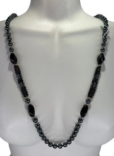 * Brand; Unbranded * Made By; Unknown * Circa; Unknown * Made In; Unknown * Necklace * Made Of; Black Hematite &   2 others are Unknown * Colors; Black, Gold, Brown * Featuring: 4 black large main    stones-6 black sm oval stones-   48 brown sm stones-24 black   hematite sm stones-14 sm gold   findings-65 3/8 wide round    black hematite stone with    knots between them * All Sizes Are Approximate  * 16in Drop  * Flaws; None Visible * Refer To Photos * Photos Are Part Of Description Silver Hematite Necklace With Gemstone Beads, Silver Hematite Beaded Necklace With Black Beads, Silver Beaded Necklace With Black Hematite Beads, Adjustable Hematite Necklace With Black Beads, Black Hematite Beaded Necklaces With Round Beads, Black Hematite Beaded Necklaces, Silver Hematite Beaded Necklace With Polished Beads, Elegant Hematite Round Bead Necklaces, Elegant Hematite Round Bead Necklace