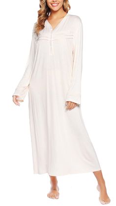 PRICES MAY VARY. 【COMFY WOMEN NIGHTGOWN】 Full length style nightgown is made from 95% Rayon and 5% Spandex,which is soft and comfortable. Lightweight sleepshirt and women's pullover sleepwear, casual loose fit loungewear. 【RELAXED LOUNGE DRESS】The elegant nightwear with perfectly stretchy and smooth touch feeling, it gives you luxury comfy. Good for lounge wear, night wear, or sleep wear at home and outside. It will keep you warm but not overheated during the sleep. 【CLASSIC DESIGNED】The comfy n Long Nightdress, Sleep Wear, Women's Nightgowns, Nightgowns For Women, Lounge Dress, Night Wear, Nightgowns, Model Fits, Loose Dress