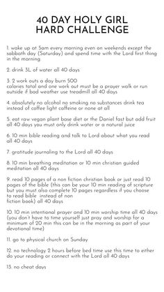 40 Hard Challenge, 40 Day Fasting And Prayer Plan, 75 Hard Challenge Christian Girl, Holy40 Challenge, Holy Girl Challenge, Holy Girl 40, Holy 40 Challenge, Christian Girl Challenge, 75 Hard Diet Ideas