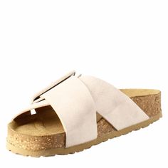 Beige women's sandals with double buckle
Suede

Cork and rubber sole
Padded insole
Handmade
Made in Italy

Composition:
 Upper: 100% Leather
 Lining: 100% Leather
 Bottom: 100% Cork and rubber
 Insole: 100% Leather Beige Open Toe Sandals With Tang Buckle, Beige Suede Footbed Sandals With Round Toe, Beige Flat Mules With Buckle Closure, Flat Suede Footbed Sandals With Cork-bed Midsoles, Beige Sandals With Tang Buckle For Spring, Beige Buckle Closure Footbed Sandals For Spring, Beige Footbed Sandals With Buckle Closure For Spring, Beige Double Strap Sandals With Buckle Closure, Beige Slip-on Mules With Buckle Closure