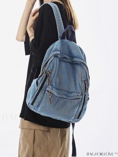 BagForLove - Stylish & Spacious Womens Backpack: Ideal for Students and Outdoor Enthusiasts Casual Student Bag With Zipper Closure, Casual Student Bags With Zipper Closure, Large Capacity Backpack For School In Summer, Large Capacity School Backpack For Summer, Casual Large Capacity Backpack For Summer, Casual Large Capacity Summer Backpack, Blue Student Bag With Zipper Pocket, Trendy Light Blue Backpack For Daily Use, Trendy Denim Blue Travel Bags