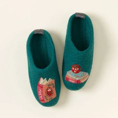 Book Lover's Slippers | Felt Slippers Felted Wool Slippers, Felt Slippers, Uncommon Goods, Fun Socks, Wool Slippers, Felted Slippers, Slippers For Women, Hand Dyed Wool, French Knot