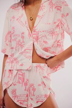 Rosie Pajama Set | Free People Cute Pajama Outfits, Desert Getaway, Sleeping Wear, Summer Sleepwear, Luxury Pajamas, Beach Clothes, Elevated Casual, Semi Cropped, Cute Pajama Sets