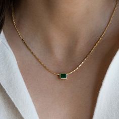 Emerald Necklace Dainty Necklace Layering Necklace - Etsy Silver Necklace Green Stone, Silver Emerald Necklace, Minimalist Gemstone Square Pendant Necklace, Minimalist Square Pendant Gemstone Necklace, Minimalist Emerald Necklace With Delicate Chain, Minimalist Necklace For Formal Occasions With May Birthstone, Minimalist May Birthstone Necklace For Formal Occasions, Minimalist Necklace With May Birthstone On Delicate Chain, Minimalist Necklace With May Birthstone