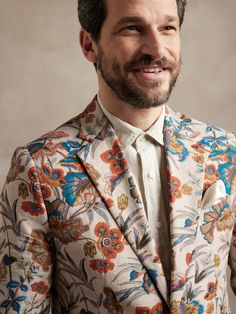 Floral Suit Jacket, Suit For Men Wedding, Floral Suit, Jacobean Floral, Spring Attire, Mens Wedding Attire, Semi Formal Wedding, Eclectic Wedding, Caribbean Wedding