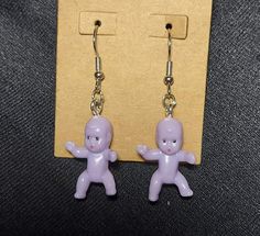 Colorful and fun baby earrings. Custom pieces are available. Playful Purple Earrings For Gift, Playful Purple Earrings For Gifts, Fun Purple Earrings For Gift, Fun Adjustable Earrings For Birthday, Cute Small Nickel-free Earrings, Cute Purple Nickel-free Earrings, Playful Purple Party Earrings, Cute Small Handmade Earrings, Cute Handmade Earrings