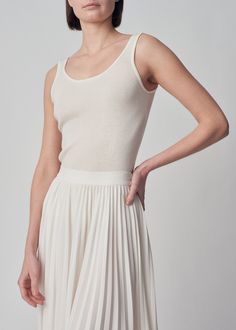 Sweater Tank in Fine Cashmere - Ivory | CO Cashmere Fabric, Back Details, Pleated Trousers, Sweater Tank, Online Sales, Low Back, Exclusive Collection, The Body, Smooth Leather