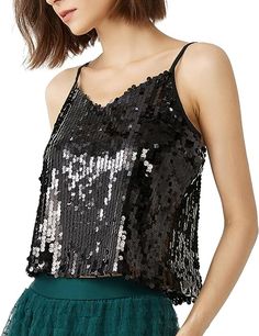 Look your best in this Sparking Sequin Cami Sleeveless Top. The eye-catching sequins bring a unique shimmering look that's sure to turn heads. Show off your personal style with this must-have statement piece. 100% Polyester Imported Pull On closure Hand Wash Only Brand Size Dress Bust Waist Hip XS 0-2 31-32.5'' 23-24'' 31-34" S 4-6 33-35'' 25-26'' 35-37" M 6-12 35-36'' 27-28'' 38-39" L 12-14 38-40'' 29-31'' 40-42" XL 14-16 40-42'' 33.5-36'' 44-46" Glamorous Tank Top For Party Season, Summer Party-ready Sequin Fabric With Contrast, Party-ready Contrast Sequin Fabric For Summer, Summer Party-ready Contrast Sequin Fabric, Summer Sequin Spaghetti Strap Tank Top, Summer Sequined Camisole For Night Out, Summer Tank Top With Sequins And Spaghetti Straps, Sequin Spaghetti Strap Camisole For Spring, Glamorous Sleeveless Sequin Tops