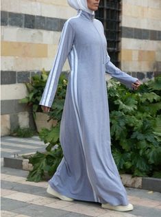 Islamic Activewear + Modest Sportswear by SHUKR Jersey Maxi Dress, Denim Maxi Dress, Striped Jersey, Maxi Jersey Dress, Islamic Clothing, Striped Maxi, Sportswear Women, Maxi Dress With Sleeves, Muslim Women