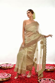 Add a subtle sophistication to your wardrobe with these timeless Sage Green hand-crafted Gotta Patti sarees. Crafted with precision and care, these sarees exude elegance, making them perfect for any occasion. Elegant Chanderi Saree For Party, Navratri Gota Work Pre-draped Saree In Tissue Silk, Elegant Organza Saree In Traditional Drape, Elegant Organza Saree With Traditional Drape, Diwali Organza Saree With Zari Work, Organza Saree With Zari Work Traditional Drape, Elegant Art Silk Blouse Piece With Gota Work, Designer Pre-draped Saree In Art Silk With Self Design, Pre-draped Saree With Cutdana In Tissue Silk