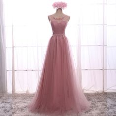 A-Line Chiffon With Crystal Long Bridesmaid Dress Simple Prom Dress Long, Prom Dresses Long Pink, Sequin Prom Dress, Prom Dress, Long Bridesmaid Dress, High Quality Dress, Tulle Prom Dress, Pink Tulle, Long Prom Dress