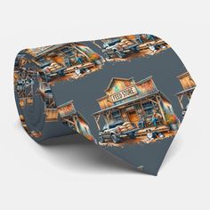 a tie with an image of a store on it