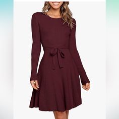 Dark Cabernet / Burgundy Long Sleeve Sweater Mini Dress - Perfect For Fall And Winter Holiday Events And Parties - Brand New In Original Packaging - Bundle & Save! Fall Sweater Dress, Fall Dress Outfit, Lace Overlay Dress, Red Lace Dress, Floral Shirt Dress, Trendy Fall Outfits, Fall Sweater, Long Sleeve Sweater Dress, Mini Sweater Dress