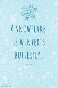 a snowflake is winter's butterfly on a blue background with the words, a snowflake is winter's butterfly