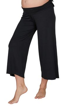 A high wide waistband supports your bump and postpartum figure in these supersoft ankle pants finished with breezy legs. 96% lyocell, 4% elastane Machine wash, dry flat Imported Relaxed Fit Elastane Yoga Pants For Loungewear, Casual Wide Leg Modal Bottoms, Casual Modal Wide Leg Bottoms, Versatile Elastane Yoga Pants For Loungewear, Wide Leg Elastane Yoga Pants For Loungewear, High Waist Yoga Pants With Elastic Waistband For Loungewear, Solid Color Wide Leg Yoga Pants For Relaxation, Versatile Yoga Pants With Elastic Waistband For Workwear, Casual Modal Long Pants