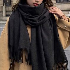 Super Cute And Stylish Ships In 5-10 Business Days Black Scarf Outfit, Big Scarves, Black Outfit Winter, Christmas Outfit Aesthetic, Scarf Aesthetic, Fuzzy Scarf, Thick Scarf, Warm Shawl, Big Scarf