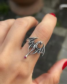 925 Sterling Ring Zircon Stone Adjustable, no measure needed. Jewlery Rings, Ancient Greek Jewelry, Dragon Ring, Magical Jewelry, Greek Jewelry, Animal Rings, Silver Dragon, Filigree Ring, Emerald Engagement Ring