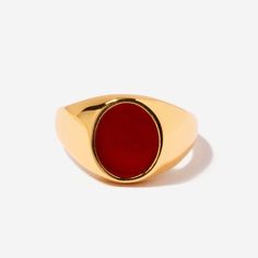 Laurel Oval Red Agate Signet Ring in Gold Plated Silver Oval Signet Ring, Ring Inspo, September Birthstone Jewelry, August Birthstone Jewelry, July Birthstone Jewelry, Gold Signet Ring, Jewelry Ring Box, Pearl Jewellery Earrings, Agate Ring