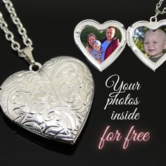 This Silver floral heart locket necklace is the best gift for romantic women. It's great idea for Valentines or Anniversary gift! The size of locket is approx.1x1 in, the length of chain with clasp is custom.  I can personalize this locket with your photo or initials FOR FREE! You can send me one or two chosen images in the best resolution you have - and I'll insert it inside this locket.  Ready for gift giving. You'll receive this jewelry in a gift packaging. More locket jewelry from SomeBijoux Custom Gift Cards, Romantic Woman, Heart Locket Necklace, Jewelry Lockets, Multi Photo, Photo Locket, Personalized Gifts For Her, Heart Locket, Pretty Gift