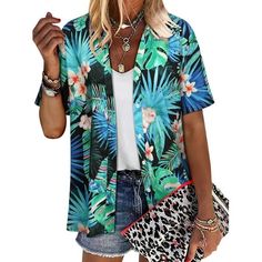 The NFTOEIULA Hawaiian Floral Print Oversized T-shirt is the epitome of summer fashion. This eye-catching piece captures the essence of Hawaiian style with its vibrant floral pattern and offers an oversized fit for ultimate comfort. The soft, cool, and breathable chiffon fabric makes it an ideal choice for the warmer months, ensuring you stay comfortable while looking effortlessly chic. Designed to be versatile, the shirt allows for multiple styles of wear, making it a must-have addition to any Summer V-neck Shirt For Vacation, V-neck Shirt For Summer Vacation, Printed V-neck Hawaiian Shirt For Summer, V-neck T-shirt For Summer Vacation, Oversized Summer T-shirt, Summer Vacation V-neck T-shirt, Spring V-neck Hawaiian Shirt, Trendy Printed Hawaiian Shirt For Spring, Summer V-neck Hawaiian Shirt