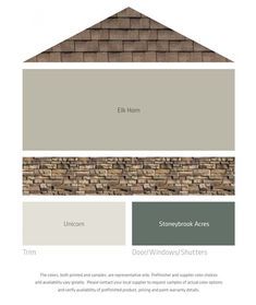 the exterior color scheme for a house with stonework and shingles, including gray