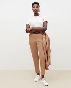 The Mejia Pant—Washable Wool Twill - Camel | M.M.LaFleur Straight Silhouette Pants With Belt Loops, Classic Dress Pants With Belt Loops And Straight Silhouette, Business Casual Pants With Belt Loops And Straight Silhouette, Relaxed Fit Straight Pants For Business Casual, Stretch Dress Pants For Work With Straight Hem, Chic Straight Silhouette Pants With Belt Loops, Office Pants With Welt Pockets And Straight Silhouette, Relaxed Fit Dress Pants With Straight Hem For Work, Tailored Straight Pants For Work