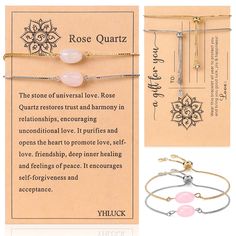 PRICES MAY VARY. 【Rose Quartz Bracelet】rose quartz is the stone of universal love. It restores trust and harmony in relationships, encouraging unconditional love. rose quartz purifies and opens the heart at all levels to promote love, self-love, friendship, deep inner healing and feelings of peace. 【Wish Bracelet Card】pink crystal bracelet along with a descriptive wish card with the meanings, uses and properties of the crystal. we provide a text box on the back of the wish card, you can write th Spiritual Rose Quartz Jewelry Gift, Rose Gold Rose Quartz Jewelry Perfect For Gifts, Rose Gold Rose Quartz Jewelry Gift, Rose Gold Jewelry With Rose Quartz For Gift, Pink Spiritual Crystal Bracelet For Gifts, Spiritual Pink Crystal Bracelet As Gift, Pink Spiritual Crystal Bracelet Gift, Elegant Rose Quartz Crystal Bracelet For Gift, Gold Rose Quartz Jewelry Gift