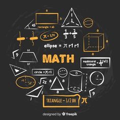 a blackboard with some different types of math written in yellow and white on it