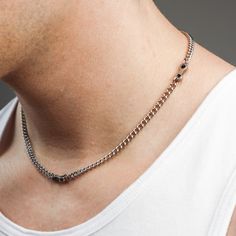 Tackle any challenge with our // abtblank Trifecta Silver Chain Necklace. Featuring three polished chain links and a reconstructed curb chain, this fearless necklace comes in two sizes with a fitted lobster clasp closure, so you can conquer any adventure with confidence and style. available in 18 and 21 inches stainless steel fitted closure reconstructed chain grunge aesthetic Casual Silver Stainless Steel Jewelry, Adjustable Gunmetal Jewelry With Chain, Everyday Silver Jewelry With Adjustable Length, Casual Everyday Adjustable Jewelry, Metal Jewelry With Beaded Chain For Layering, Metal Beaded Chain Jewelry For Layering, Casual Jewelry With Adjustable Chain In Metal, Casual Jewelry With Adjustable Metal Chain, Casual Metal Jewelry With Adjustable Chain