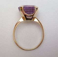 Art Deco Amethyst Ring In Yellow Gold, Classic Yellow Gold Amethyst Gemstone, Yellow Gold Amethyst Ring In Art Deco Style, Amethyst Gemstones In Yellow Gold With Prong Setting, Amethyst Gemstones In Prong Setting - Yellow Gold, Art Deco Yellow Gold Amethyst Ring, Polished Vintage Amethyst Ring, Art Deco Amethyst Round Ring, Vintage Amethyst Rings With Polished Finish