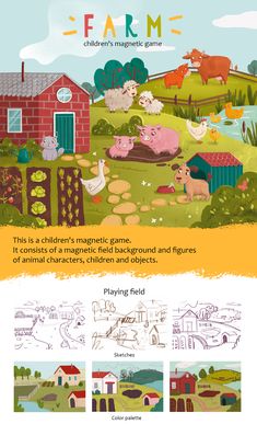 an image of farm animals in the field with text that reads, this is a children's magnetic game