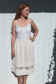 Unique 70s gauze skirt with hand embroidered flowers size M Length: 70 cm Waist : 40 cm (+ rubber adds more) Cotton gauze, unlined Condition Excellent condition. Gauze Skirt, Gauze Skirts, Hand Embroidered Flowers, Womens Skirts, Serbia, Embroidered Flowers, Hand Embroidered, Favorite Outfit, Beauty Book