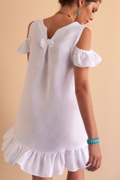 Myriam | Dress Elegant Summer Linen Dress For Day Out, Summer Vacation Linen Dress With Ruffles, Summer Daywear Linen Dress, Summer Style Linen Dress For Spring Vacation, Summer Linen Dress For Spring Vacation, Elegant Linen Summer Dress For Daywear, Summer Linen Dresses For Vacation, Elegant Summer Linen Daywear Dress, Elegant Linen Dress With Ruffles For Beach