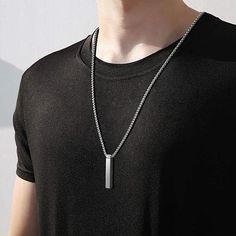 Geoffrey Beene Men's Stainless Steel Polished Vertical Bar Necklace  This contemporary, stainless steel necklace features a polished, vertical pendant strung on a sturdy box chain necklace.         Necklace approx. 24"L x 1/16"W; drop approx. 1-1/2"L x 1/4"W     Made of stainless steel; choice of finish     Box Chain with lobster clasp Minimalist Stainless Steel Necklace For Father's Day, Stainless Steel Necklace With Rectangular Pendant And Box Chain, Minimalist Rectangular Pendant Necklace For Father's Day, Minimalist Box Chain Necklace For Father's Day, Minimalist Pendant Necklace For Father's Day, Minimalist Stainless Steel Dog Tag Necklace, Father's Day Minimalist Rectangular Pendant Necklace, Levi Birthday, Vertical Bar Necklace